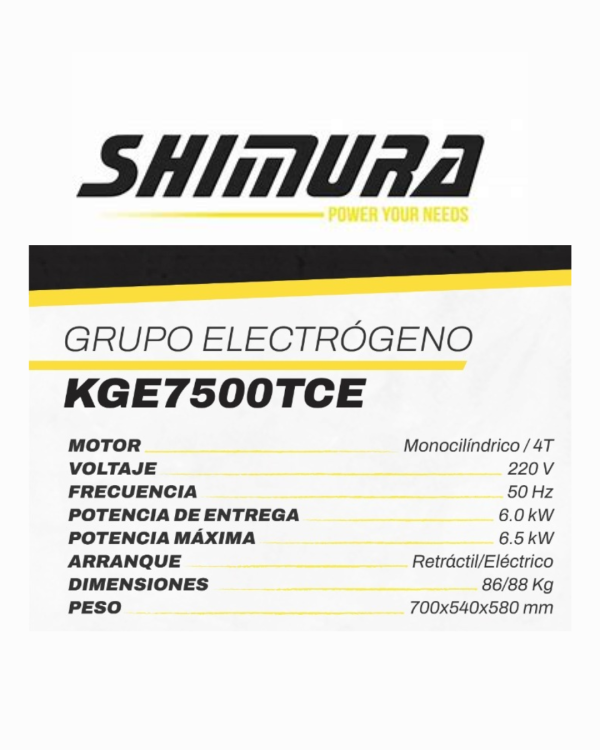 Grupo Electrógeno Shimura KGE7500TCET - Image 2