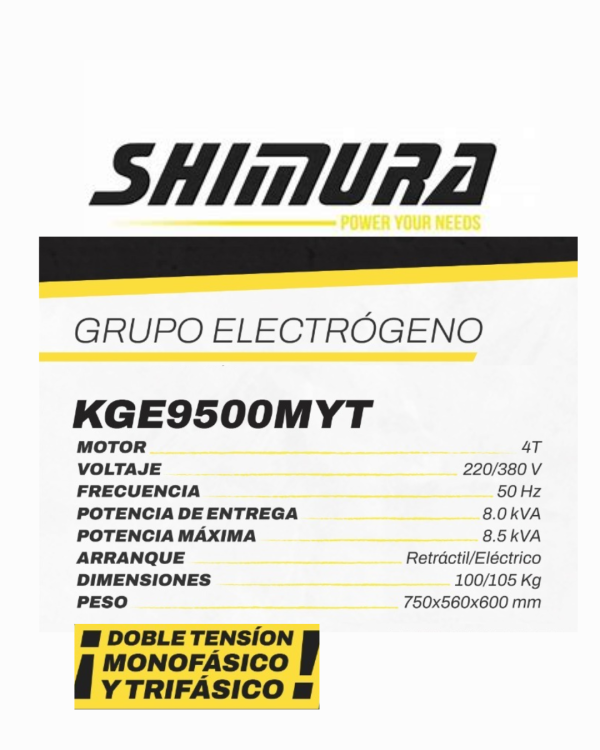 Grupo Electrógeno a Nafta Shimura KGE9500MYT - Image 2